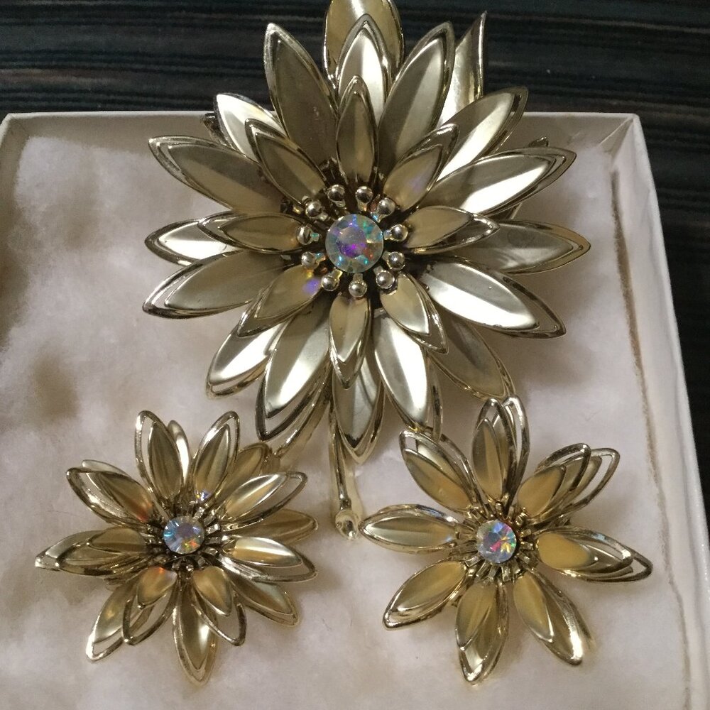 Lot of vintage brooches, clip on earrings and a couple necklaces different sizes